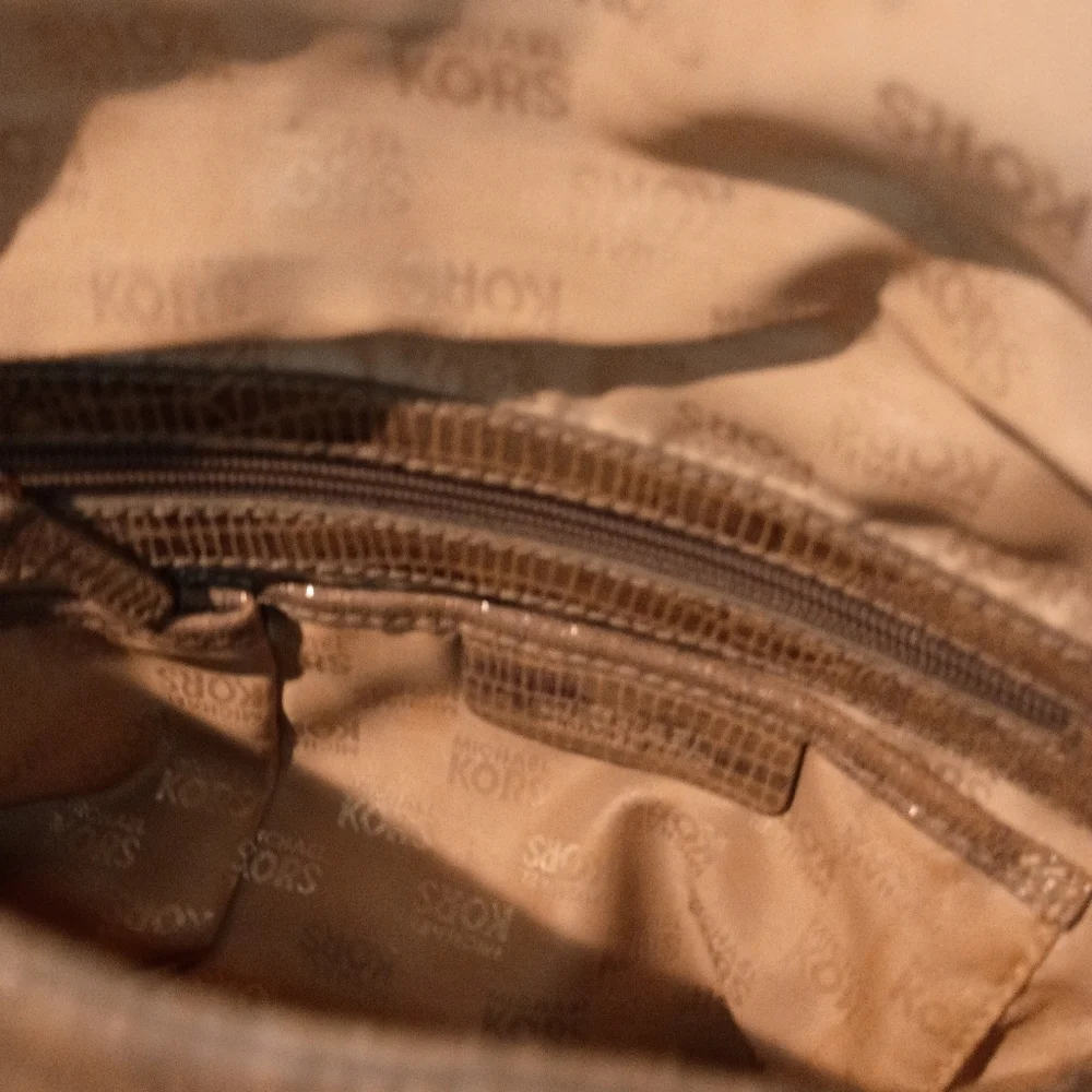 MICHAEL KORS Snake Embossed Foldover Convertible Bag In Taupe - Picture 8 of 16